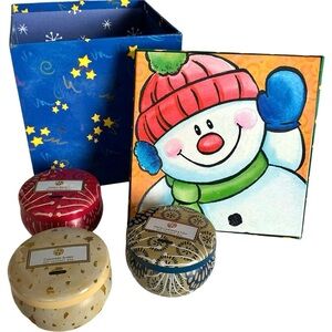 NEW CHRISTMAS HOLIDAY GIFT BOX BUNDLE WITH SET OF 3 MINI SOY WAX CANDLE TINS